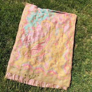 Green Multi Color Paisley Boho Fringe Scarf
